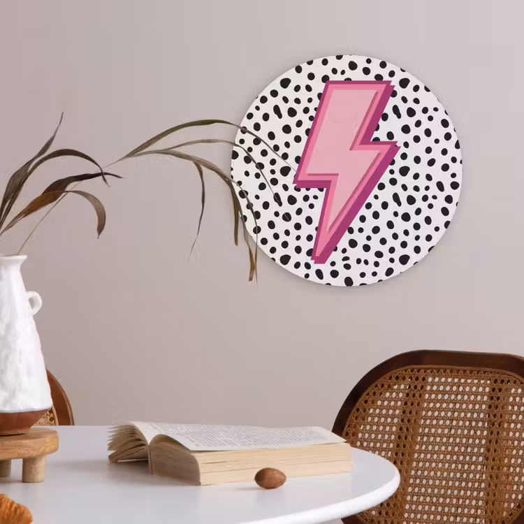 Bliksem - Roze - Stippen Akoestische PET Vilt - Rond klein -sfeer3