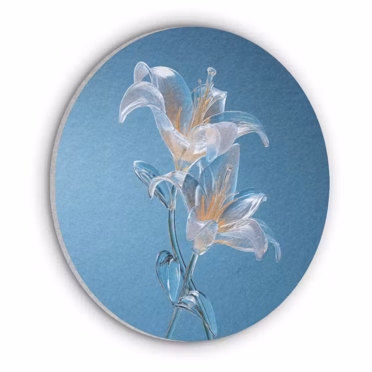 Lelies - Blauw - Glazen Akoestische PET Vilt - Rond klein -3d
