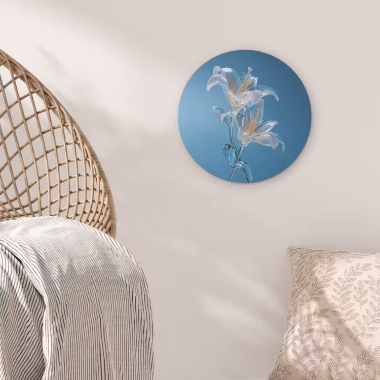 Lelies - Blauw - Glazen Akoestische PET Vilt - Rond klein -sfeer4