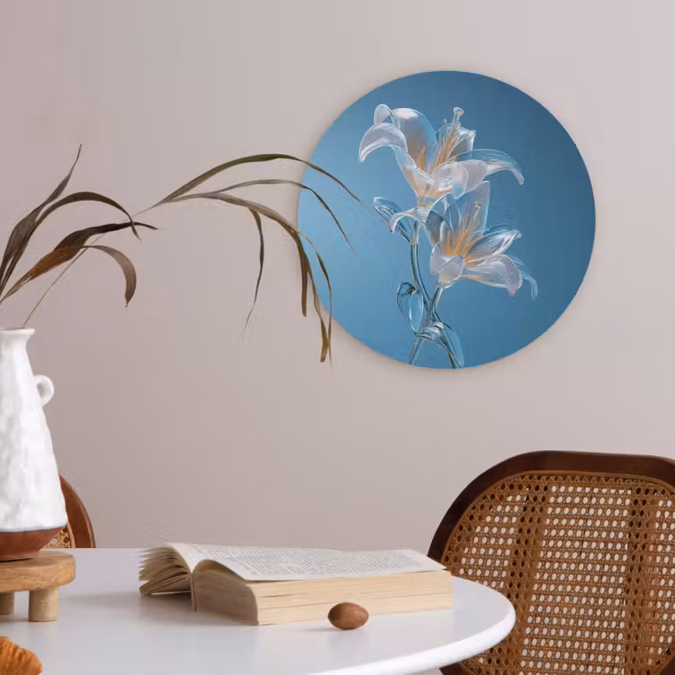 Lelies - Blauw - Glazen Akoestische PET Vilt - Rond klein -sfeer3