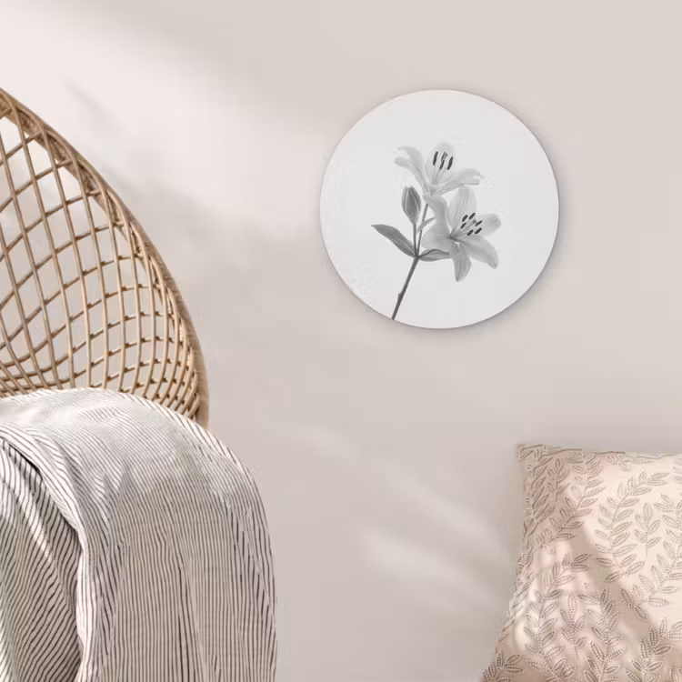 Lelies - Elegant - Zwart - Wit Akoestische PET Vilt - Rond klein -sfeer4