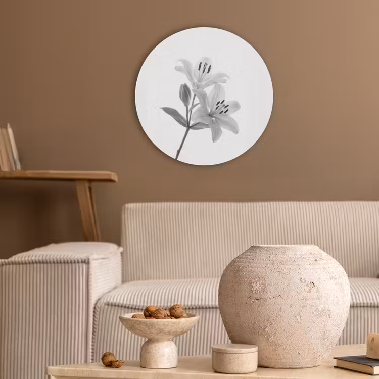 Lelies - Elegant - Zwart - Wit Akoestische PET Vilt - Rond klein -sfeer1