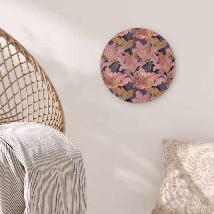 Lelies - Patroon - Roze - Goud Akoestische PET Vilt - Rond klein 838 -sfeer4