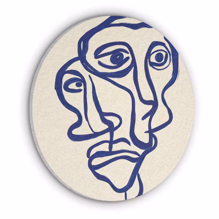 Lijntekening - Overlappende gezichten - Donkerblauw Akoestische PET Vilt - Rond klein -3d
