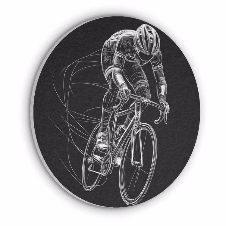 Lijntekening - Wit - Wielrennen - Snelheid Akoestische PET Vilt - Rond klein -3d