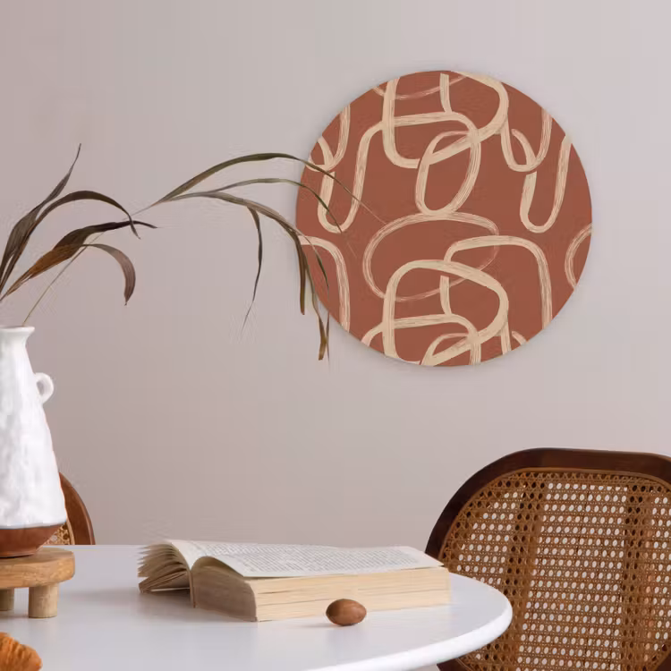Lijnen - Abstract - Organisch - Terracotta - Crème Akoestische PET Vilt - Rond klein 838 -sfeer3