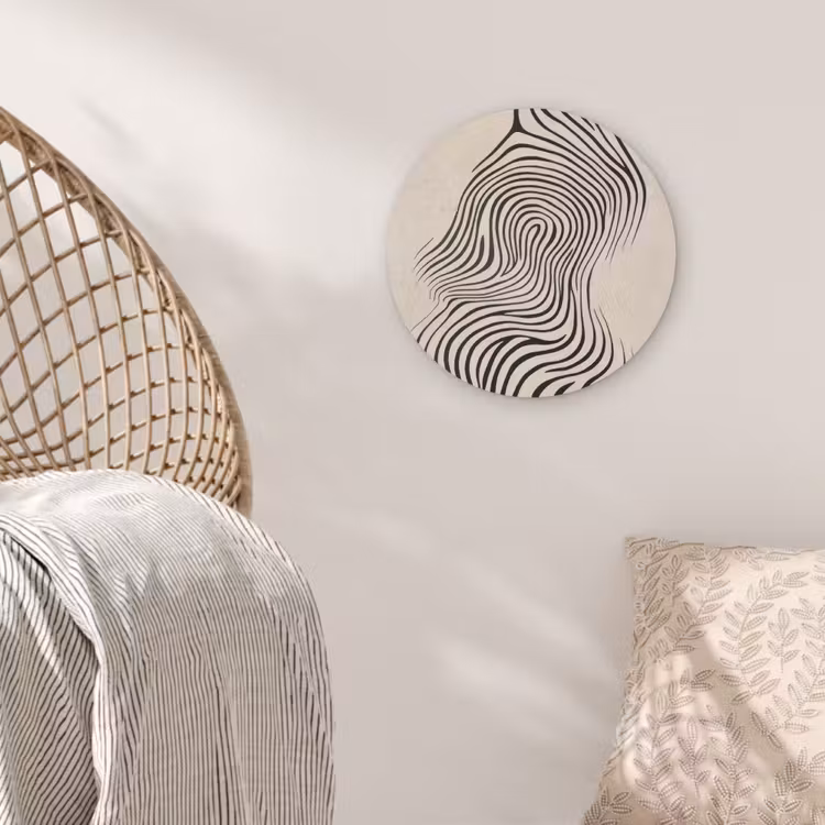 Lijnen - Abstract - Golvend - Zwart Akoestische PET Vilt - Rond klein -sfeer4