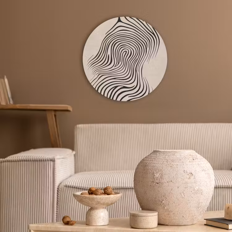 Lijnen - Abstract - Golvend - Zwart Akoestische PET Vilt - Rond klein -sfeer1