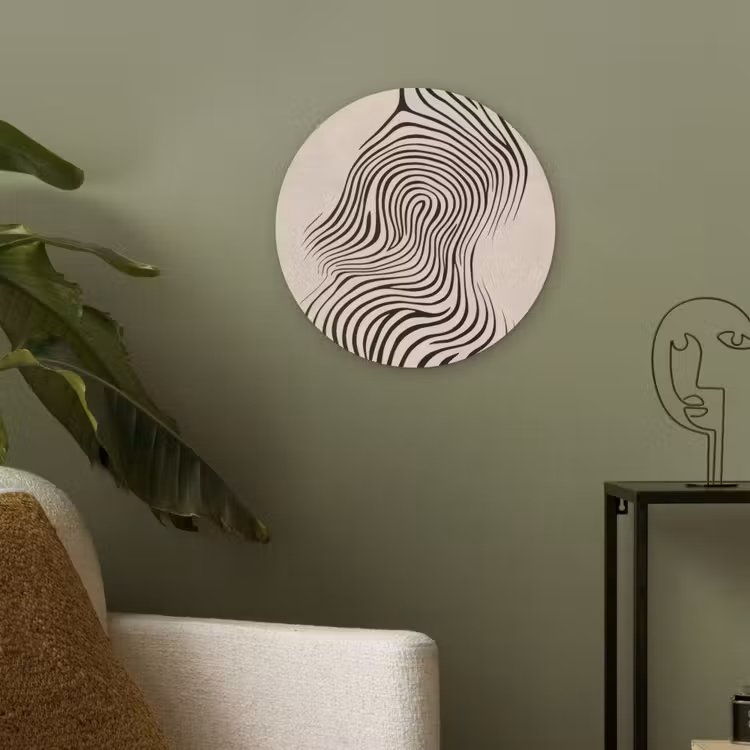 Lijnen - Abstract - Golvend - Zwart Akoestische PET Vilt - Rond klein -sfeer2