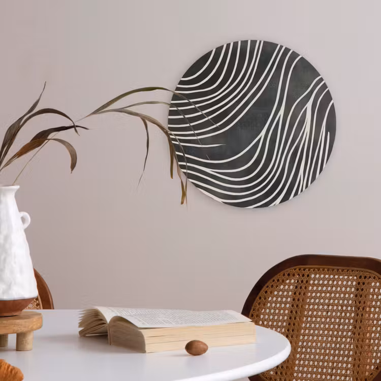 Lijnen - Patroon - Abstract - Wit Akoestische PET Vilt - Rond klein -sfeer3
