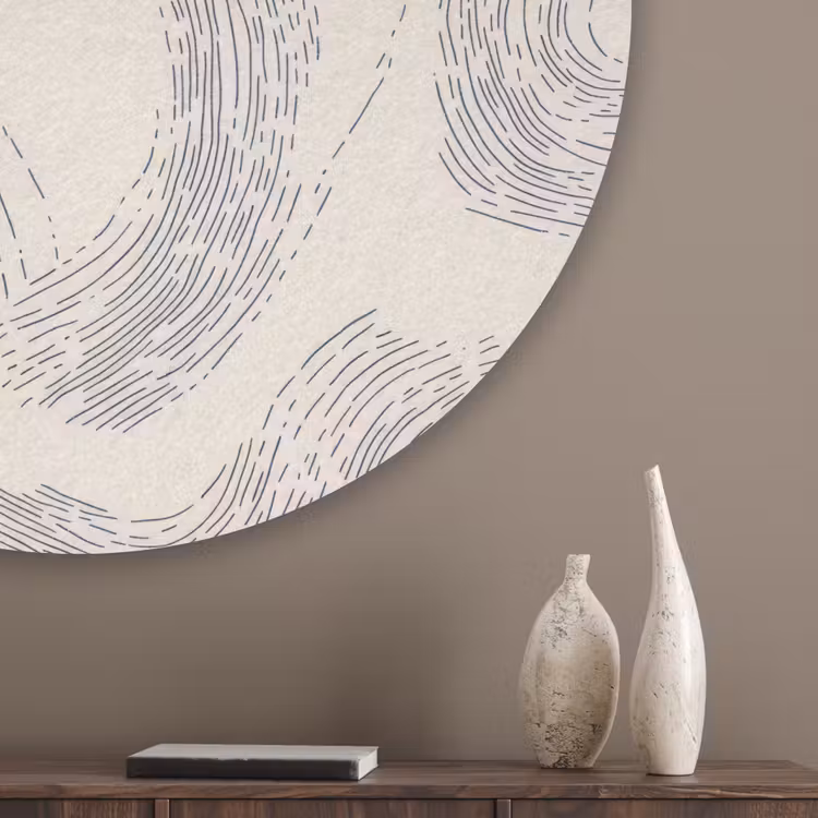Lijnen - Patroon - Beige - Minimalistisch Akoestische PET Vilt - Rond klein 838 -sfeer5_closeup