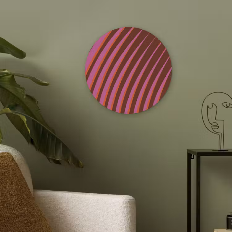 Lijnen - Rood - Beweging Akoestische PET Vilt - Rond klein -sfeer2