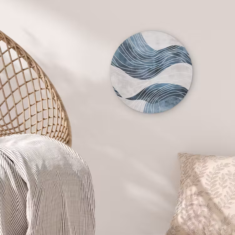Lijnen - Golven - Abstract - Blauw Akoestische PET Vilt - Rond klein -sfeer4
