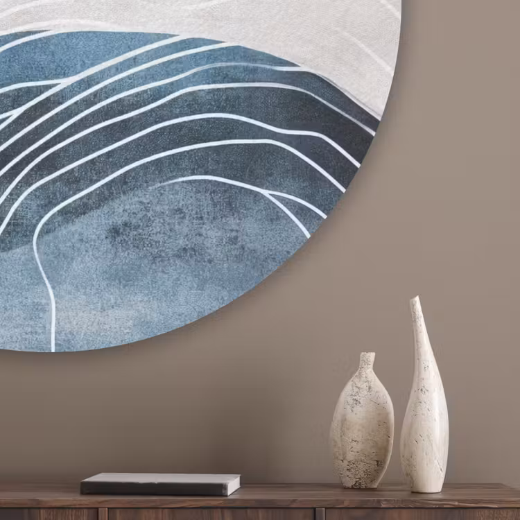 Lijnen - Golven - Abstract - Blauw Akoestische PET Vilt - Rond klein -sfeer5_closeup