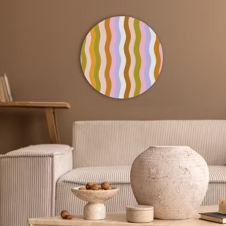 lijnen - Golven - Pastelkleuren - Patroon Akoestische PET Vilt - Rond klein -sfeer1