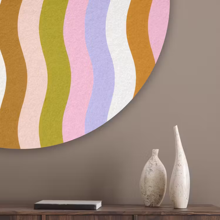 lijnen - Golven - Pastelkleuren - Patroon Akoestische PET Vilt - Rond klein -sfeer5_closeup