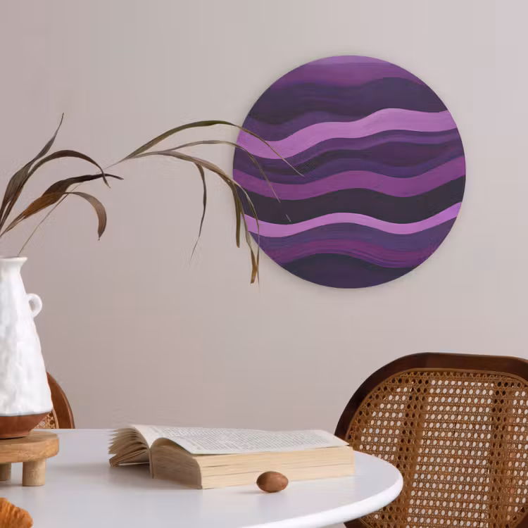 Lijnen - Golven - Paars - Abstract Akoestische PET Vilt - Rond klein -sfeer3