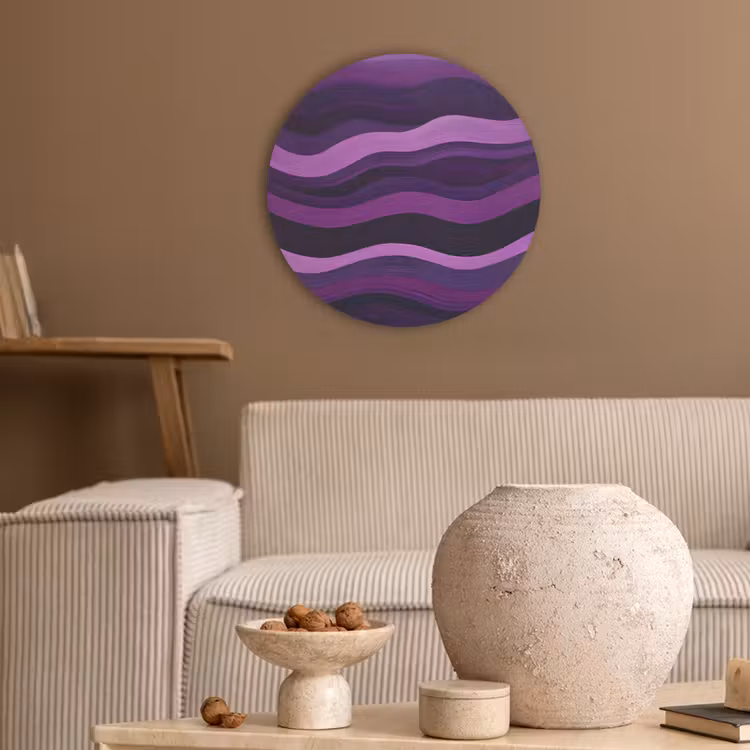 Lijnen - Golven - Paars - Abstract Akoestische PET Vilt - Rond klein -sfeer1