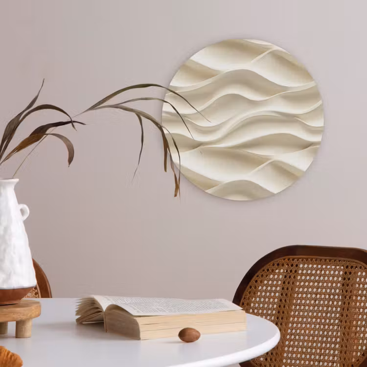 Lijnen - Golvend - Crème Akoestische PET Vilt - Rond klein 838 -sfeer3