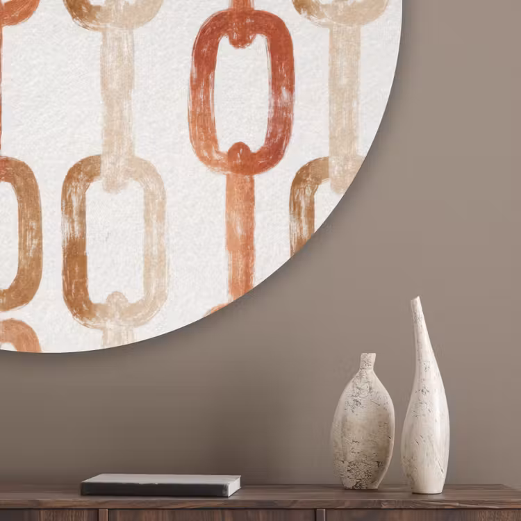 Schakels - Patroon - Aquarel - Terracotta Akoestische PET Vilt - Rond klein 838 -sfeer5_closeup