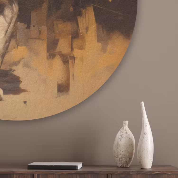 Leeuw - Geschilderd - Abstract - Goud Akoestische PET Vilt - Rond klein -sfeer5_closeup