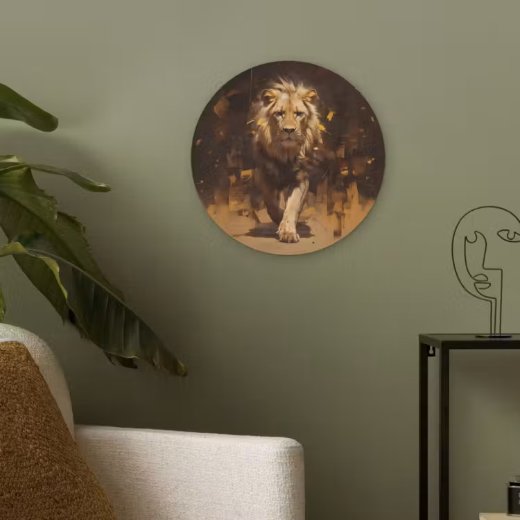 Leeuw - Geschilderd - Abstract - Goud Akoestische PET Vilt - Rond klein -sfeer2