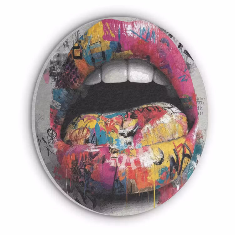 Lippen - Graffiti - Expressief Akoestische PET Vilt - Rond klein -3d