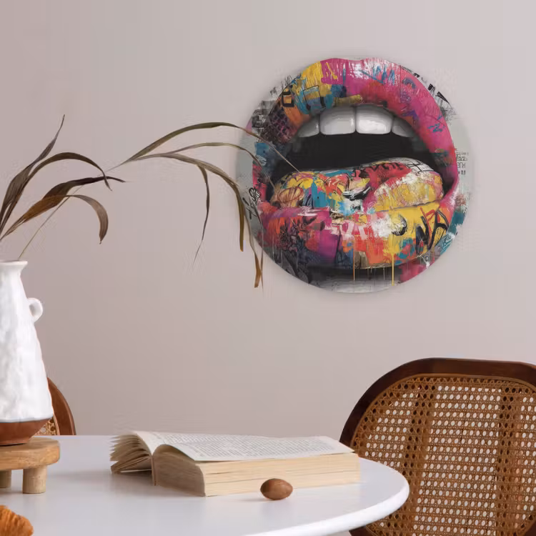 Lippen - Graffiti - Expressief Akoestische PET Vilt - Rond klein -sfeer3