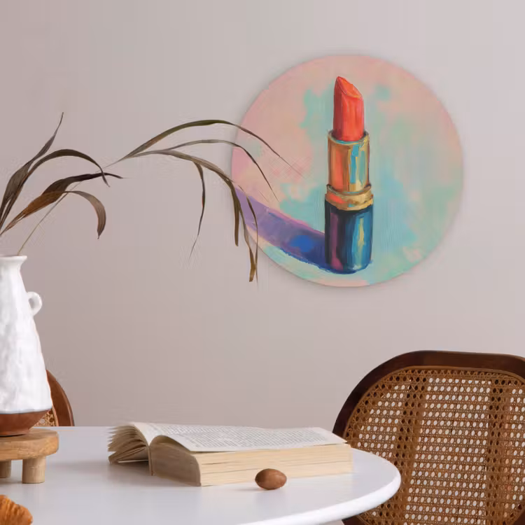 Lippenstift - Rood - Penseelstreken Akoestische PET Vilt - Rond klein -sfeer3