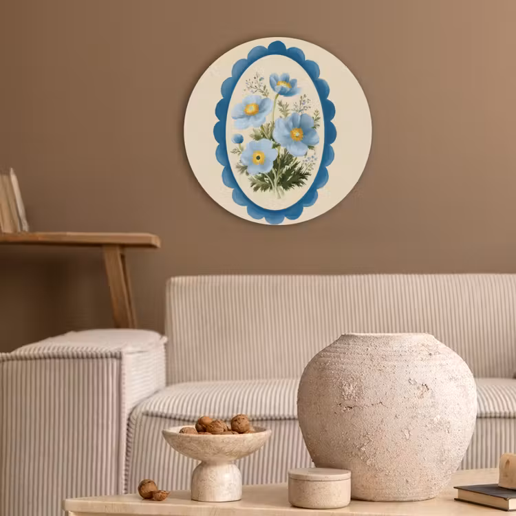 Lijst - Bloemen - Lichtblauw - Illustratie Akoestische PET Vilt - Rond klein -sfeer1
