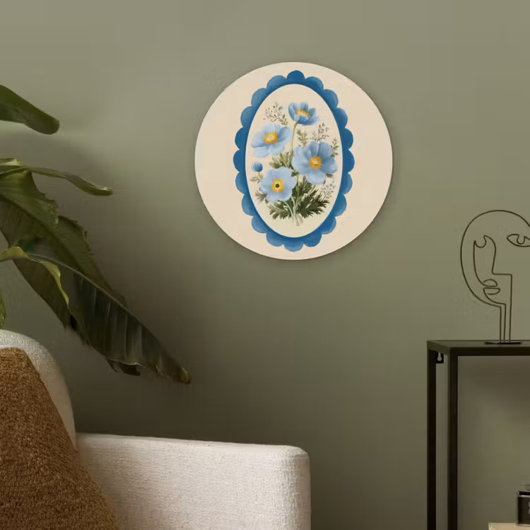Lijst - Bloemen - Lichtblauw - Illustratie Akoestische PET Vilt - Rond klein -sfeer2