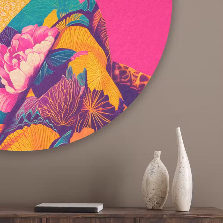 Hagedis - Bloemen - Roze - Kimono Akoestische PET Vilt - Rond klein -sfeer5_closeup