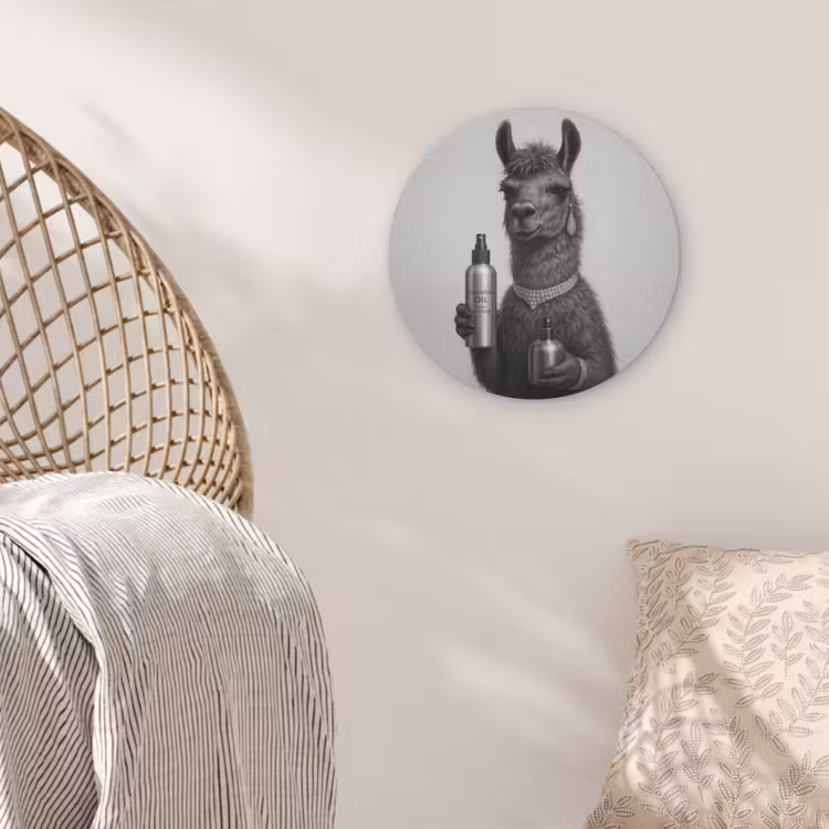 Lama - Flessen - Zwart - Wit Akoestische PET Vilt - Rond klein -sfeer4