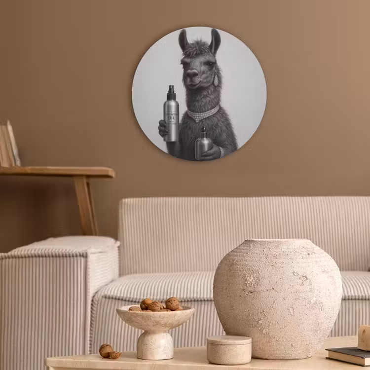 Lama - Flessen - Zwart - Wit Akoestische PET Vilt - Rond klein -sfeer1
