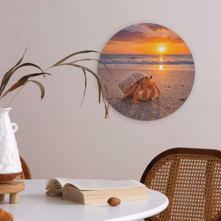 Kreeft - Strand - Natuur - Zonsondergang - Oranje Akoestische PET Vilt - Rond klein -sfeer3