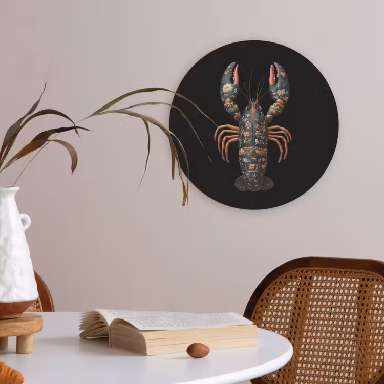 Kreeft - Zwart - Bloemenpatroon - Artistiek Akoestische PET Vilt - Rond klein -sfeer3