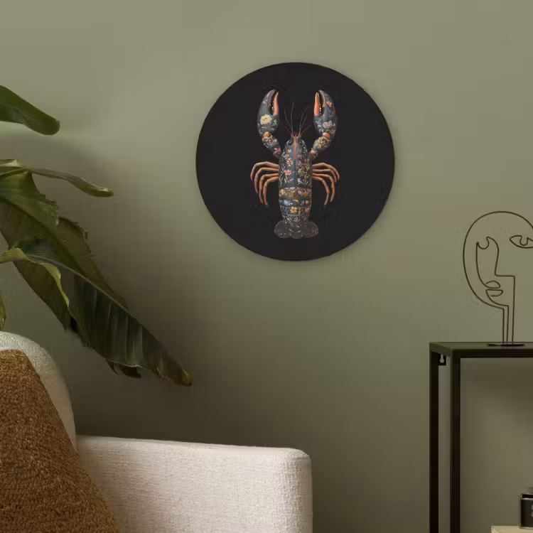 Kreeft - Zwart - Bloemenpatroon - Artistiek Akoestische PET Vilt - Rond klein -sfeer2