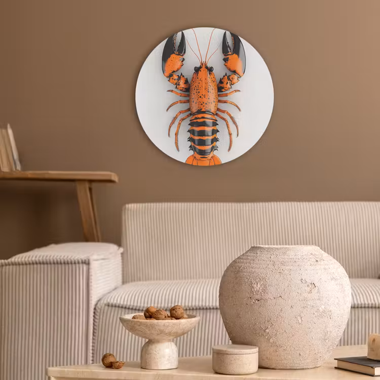 Kreeft - Zwart - Oranje - Wit - Uniek Akoestische PET Vilt - Rond klein -sfeer1