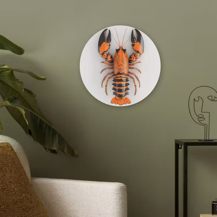 Kreeft - Zwart - Oranje - Wit - Uniek Akoestische PET Vilt - Rond klein -sfeer2