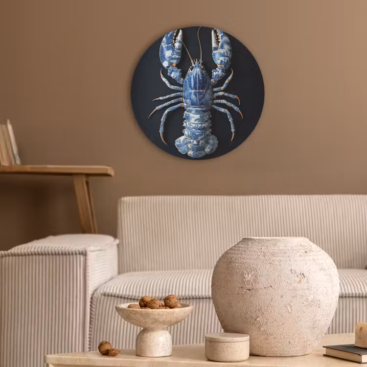 Kreeft - Delftsblauw - Schild - Stoer Akoestische PET Vilt - Rond klein -sfeer1