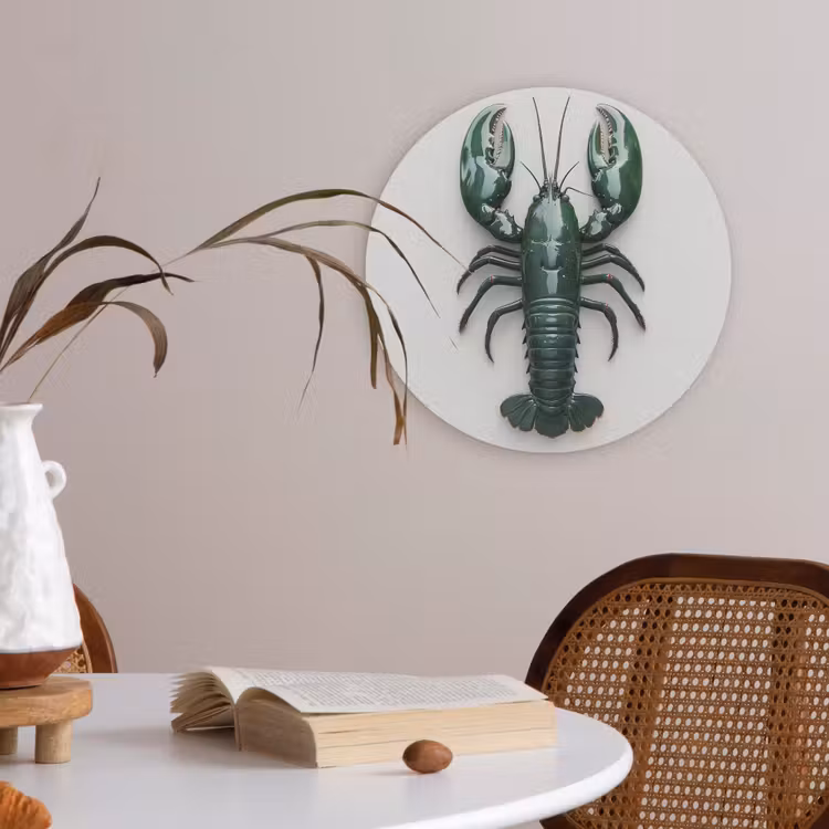 Kreeft - Glossier - Groen - Wit Akoestische PET Vilt - Rond klein -sfeer3
