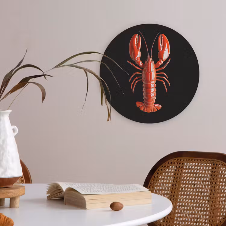 Kreeft - Glossier Rood - Zwart Akoestische PET Vilt - Rond klein -sfeer3