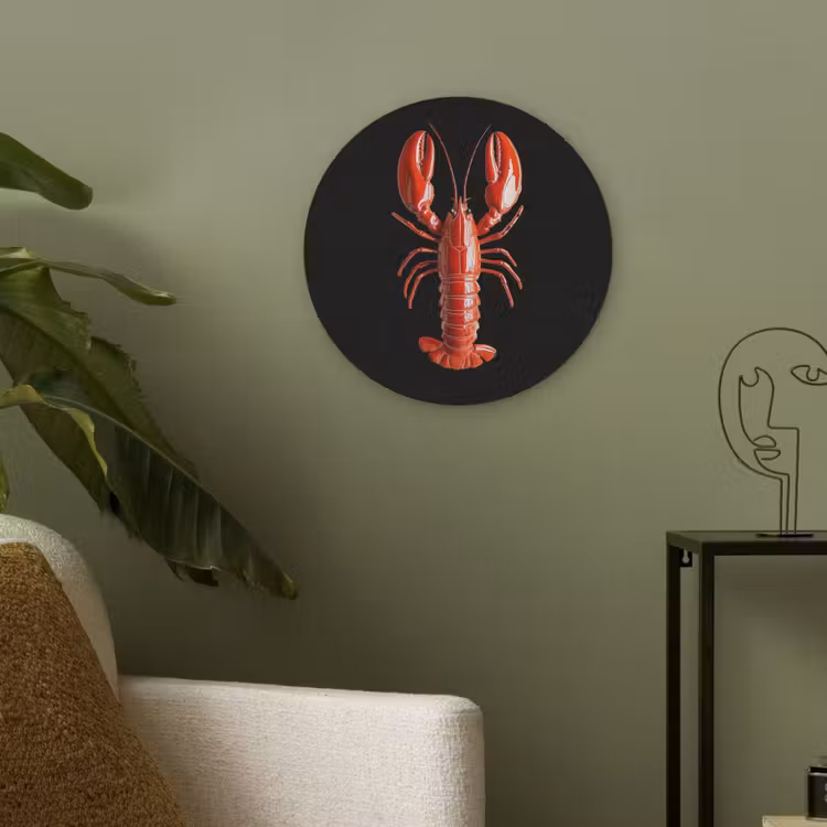 Kreeft - Glossier Rood - Zwart Akoestische PET Vilt - Rond klein -sfeer2