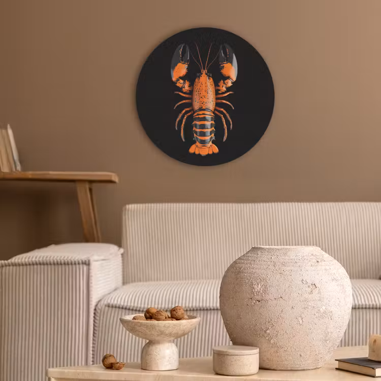 Kreeft - Oranje - Zwart - Modern Akoestische PET Vilt - Rond klein -sfeer1