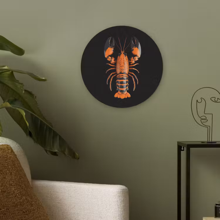 Kreeft - Oranje - Zwart - Modern Akoestische PET Vilt - Rond klein -sfeer2