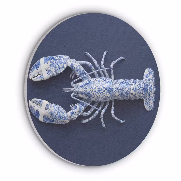 Kreeft - Porselein - Delfts - Blauw Akoestische PET Vilt - Rond klein -3d