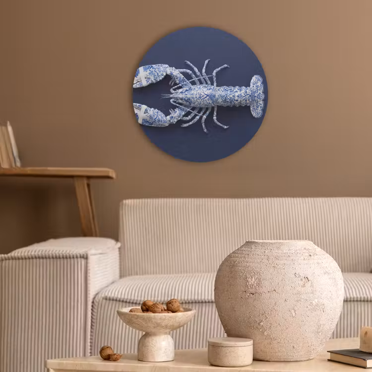 Kreeft - Porselein - Delfts - Blauw Akoestische PET Vilt - Rond klein -sfeer1