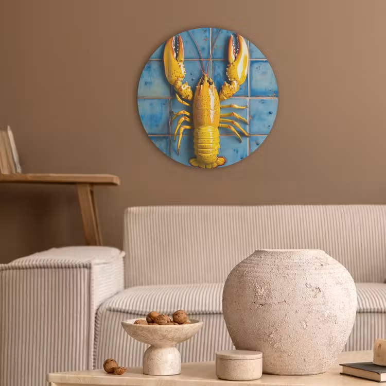 Kreeft - Geel - Blauw - Tegels Akoestische PET Vilt - Rond klein -sfeer1