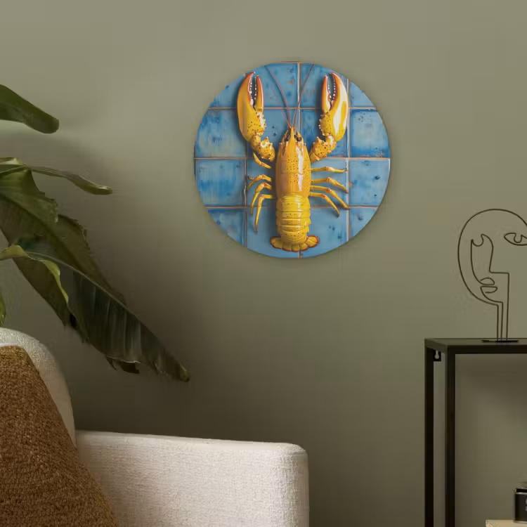 Kreeft - Geel - Blauw - Tegels Akoestische PET Vilt - Rond klein -sfeer2