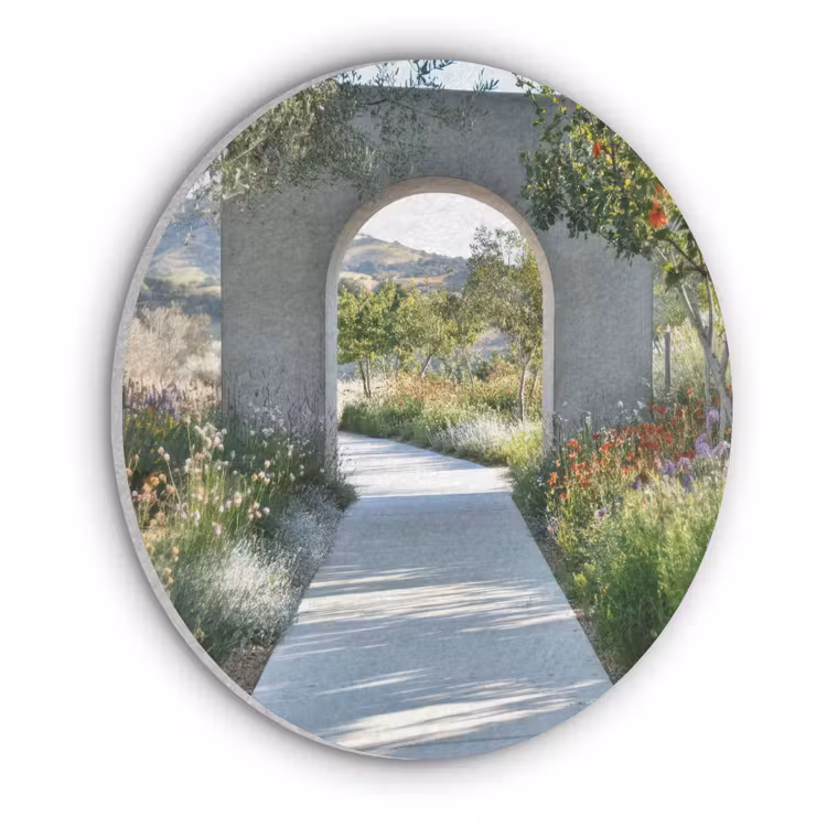 Doorkijk - Pad - Beton - Landschap Akoestische PET Vilt - Rond klein -3d